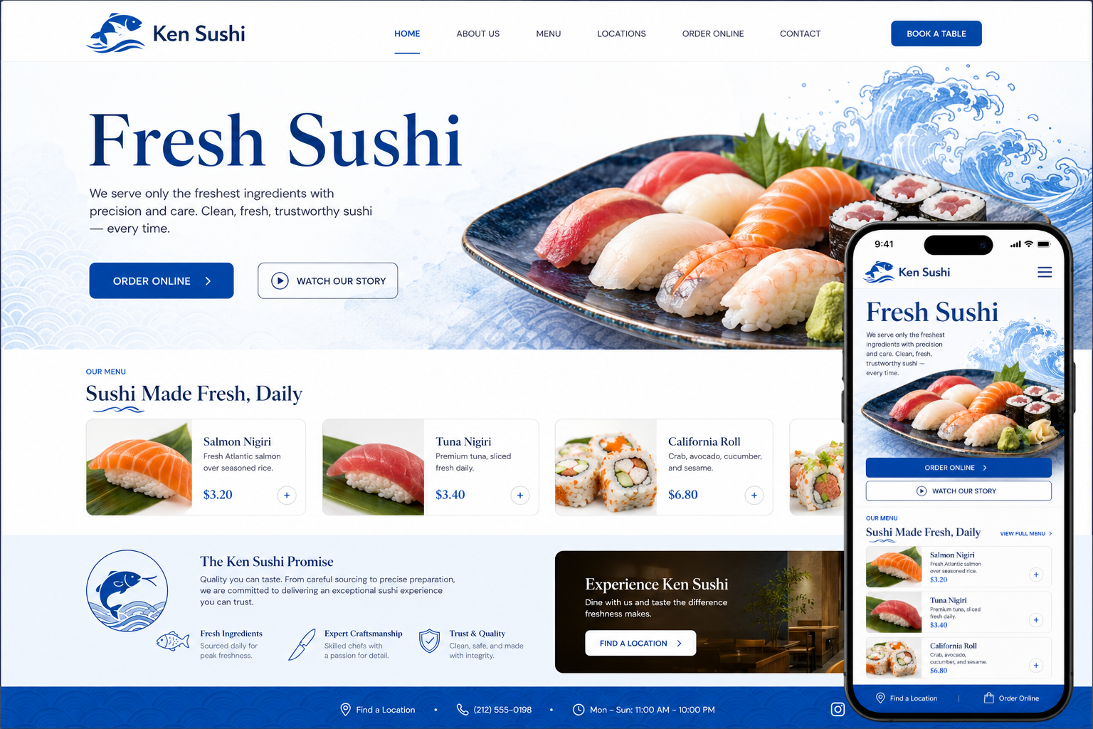 Ken Sushi desktop and mobile website preview